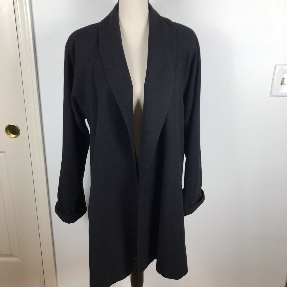 DUMAS BLACK OPEN COLLAR SWING DRESS COAT